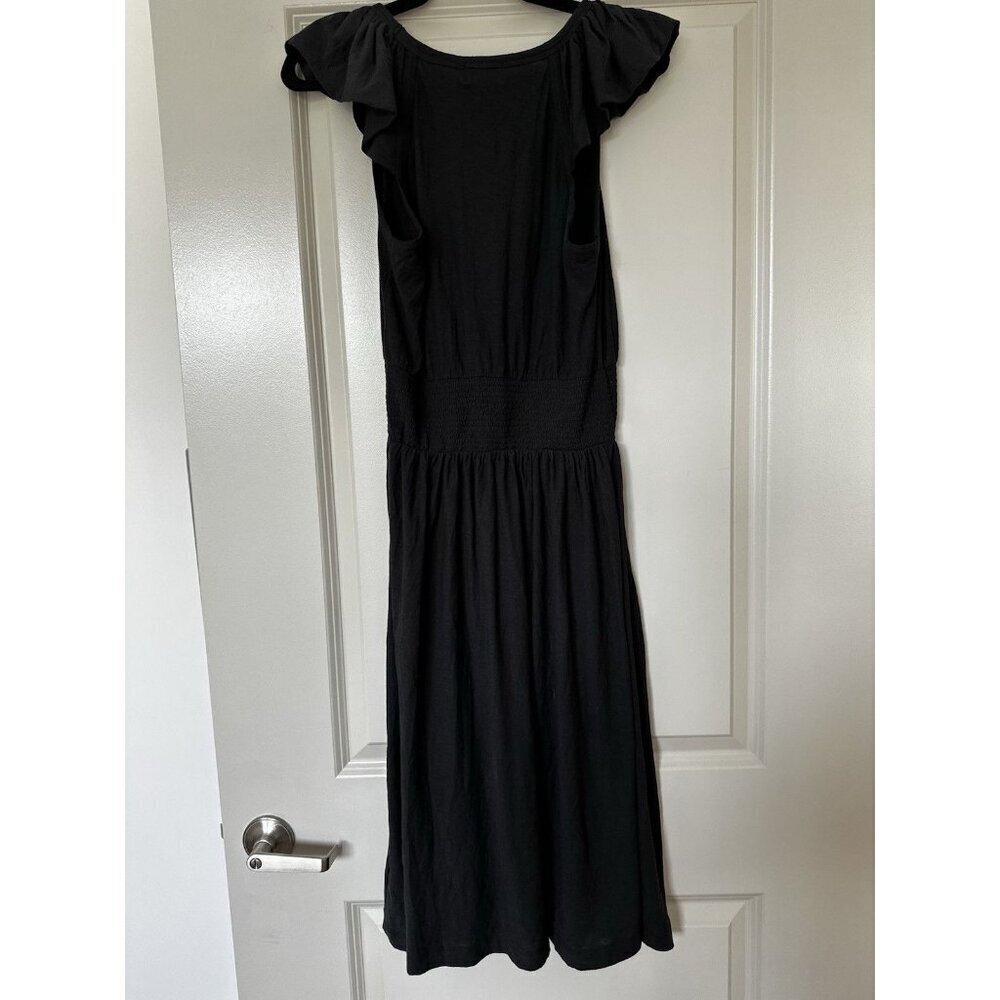 Nation LTD NWT Black Midi Dress Smocked Cap Sleeve V Neck Black Size Medium - Picture 5 of 8